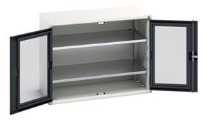 verso window door cupboard with 2 shelves. WxDxH: 1050x550x800mm. RAL 7035/5010 or selected Verso Glazed Clear View Storage Cupboards for Tools with Shelves